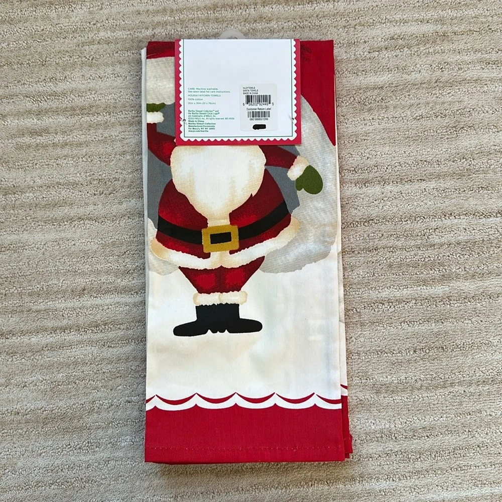 NWT Martha Stewart Collection for Macy’s Set of 3 Holiday Kitchen Towels Santa